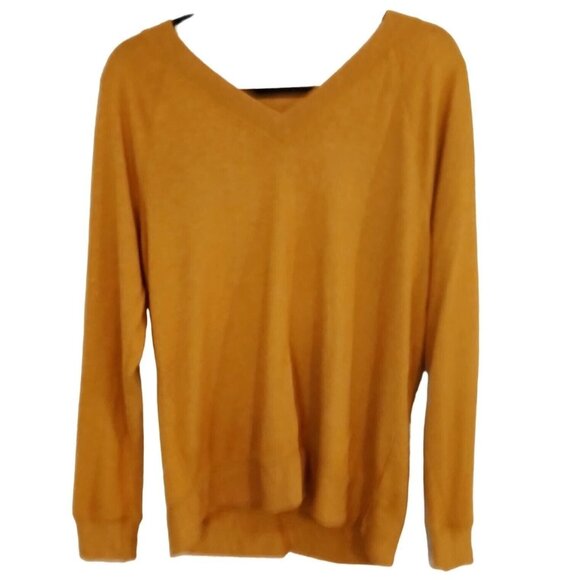 Maurices Tops - Maurices Knit Blouse Geometric Back V Neck Mustard Yellow Long Sleeve Medium